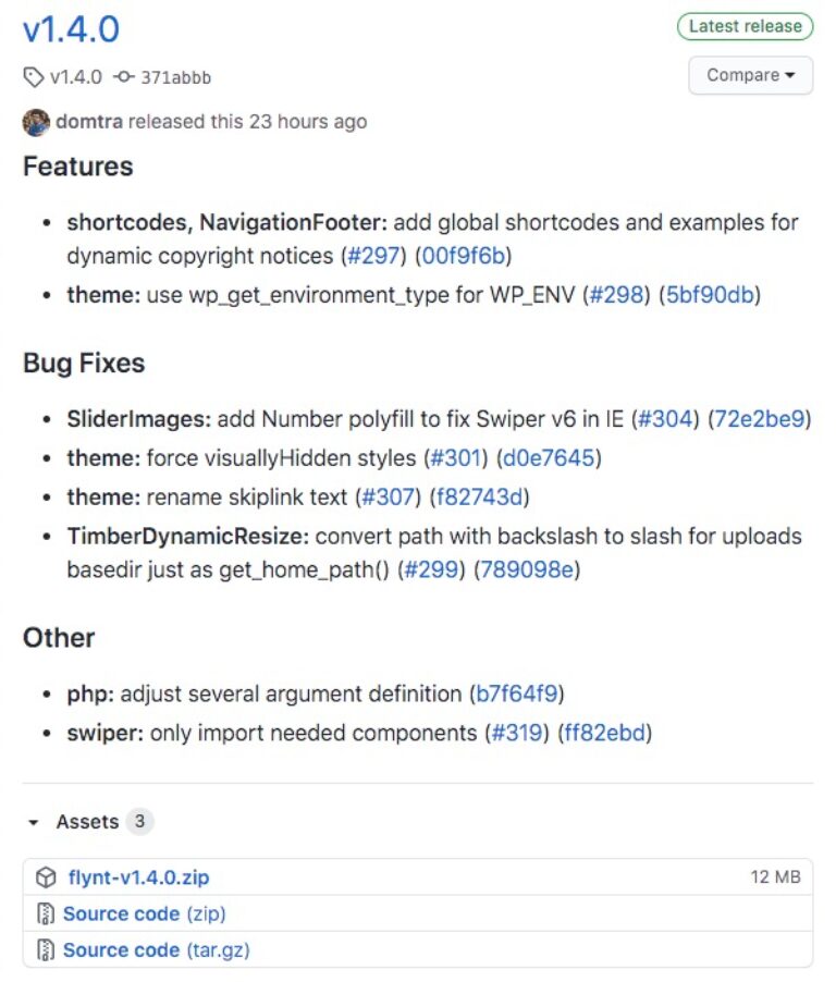 GitHub release page with bundled archive